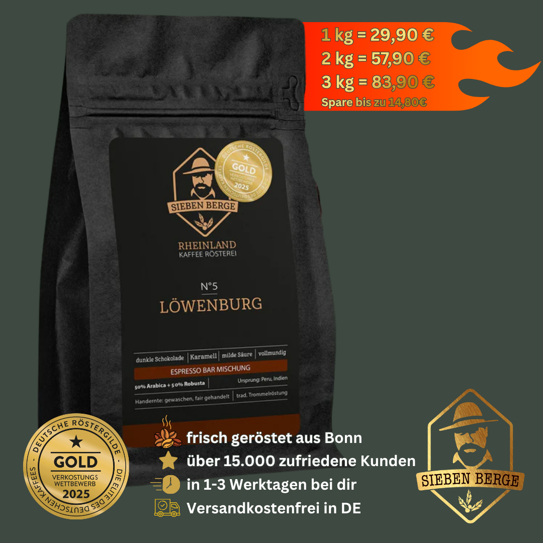 N°5 Löwenburg – Kraftvolle Intensität mit samtiger Crema – Espresso Bar Mischung