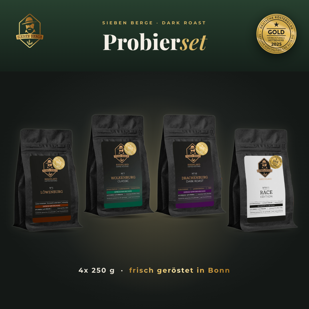 Dark Roast Probierset mit N°5 Löwenburg, N°7 Wolkenburg, N°10 Drachenburg und N°911 RACE EDITION